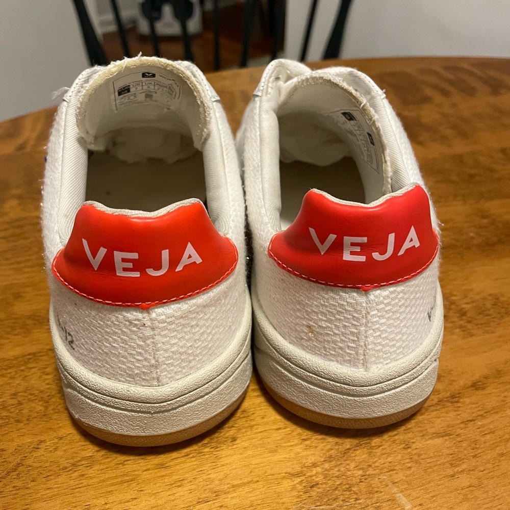 Veja Women’s V-12 White, Blue, and Orange Sneakers - Picture 5 of 9